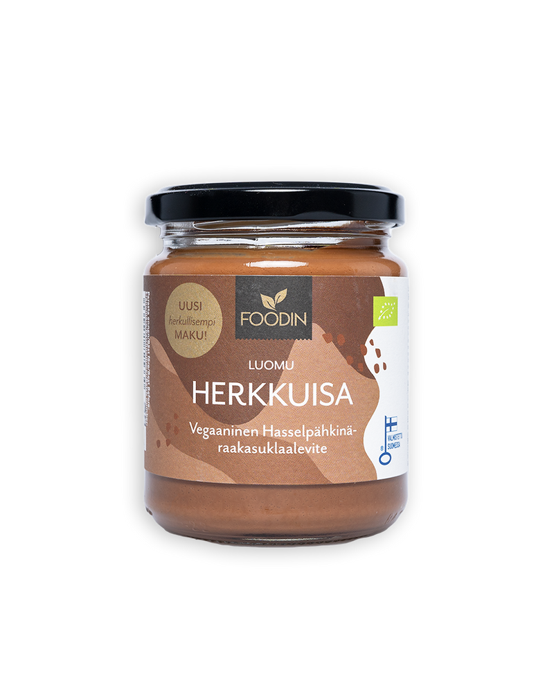 Herkkuisa Hasselpähkinä-raakasuklaalevite, luomu, Foodin, 250 g
