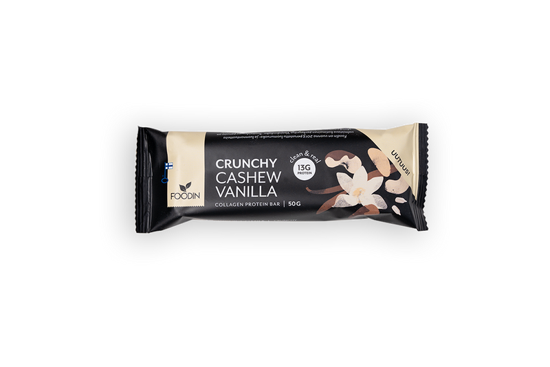 Crunchy Collagen Protein Bar, Cashew Vanilla, proteiinipatukka, Foodin,50 g