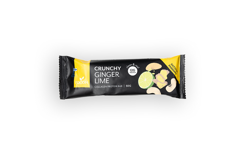 Crunchy Collagen Protein Bar, Ginger Lime, proteiinipatukka, Foodin, 50 g