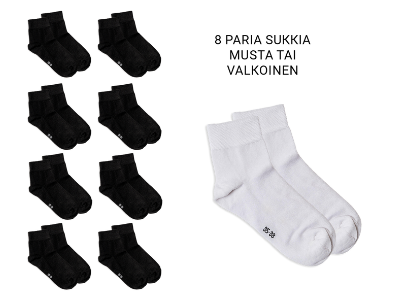Pro Bambu, lyhytvartiset sukat, musta tai valkoinen, 8 paria