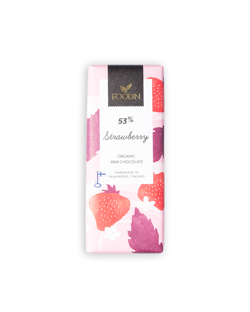 Raakasuklaalevy, Mansikka Strawberry, luomu, Foodin, 40 g