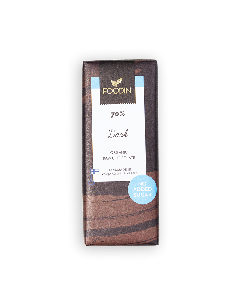 Raakasuklaalevy, Dark, 70 %, sokeroimaton, luomu, Foodin, 40 g