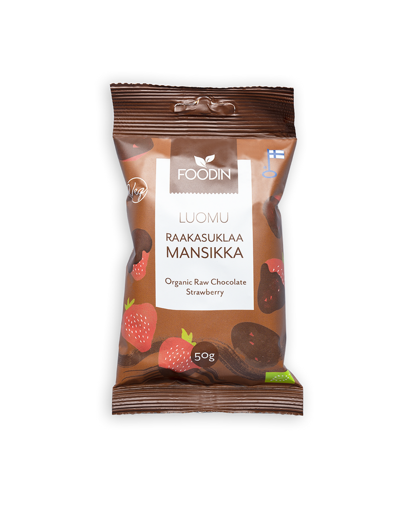 Raakasuklaamansikka, luomu, Foodin, 50 g