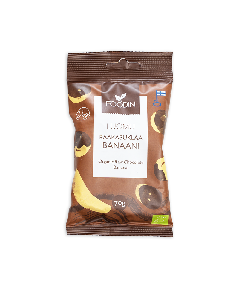Raakasuklaakuorrutettu banaani, luomu, Foodin, 70 g
