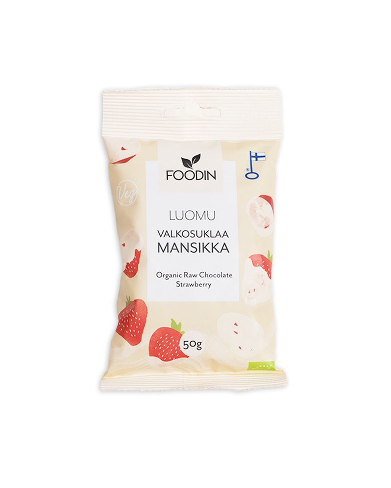Valkosuklaamansikka, luomu, Foodin, 50 g