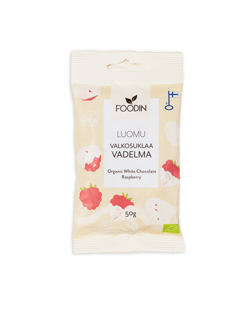 Valkosuklaavadelma, luomu, Foodin, 50 g